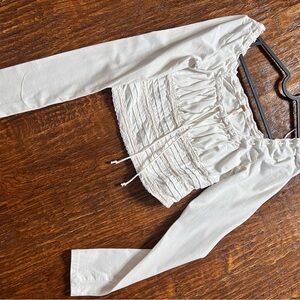 Free People White Long Sleeve Top